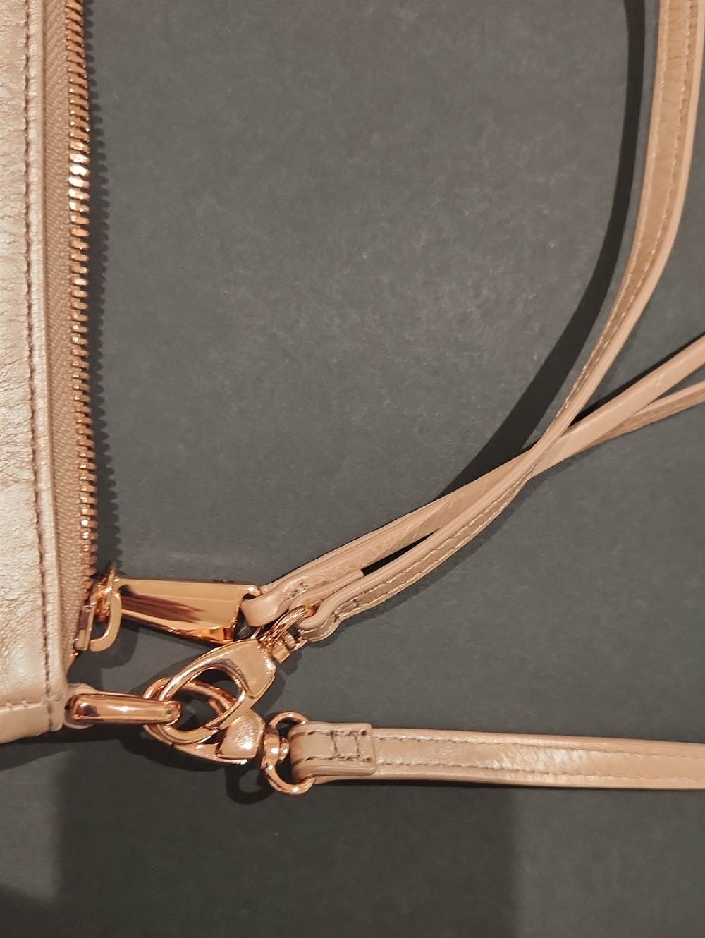 Leather Crossbody Wristlet in Champagne Bronze - Picture 7 of 7